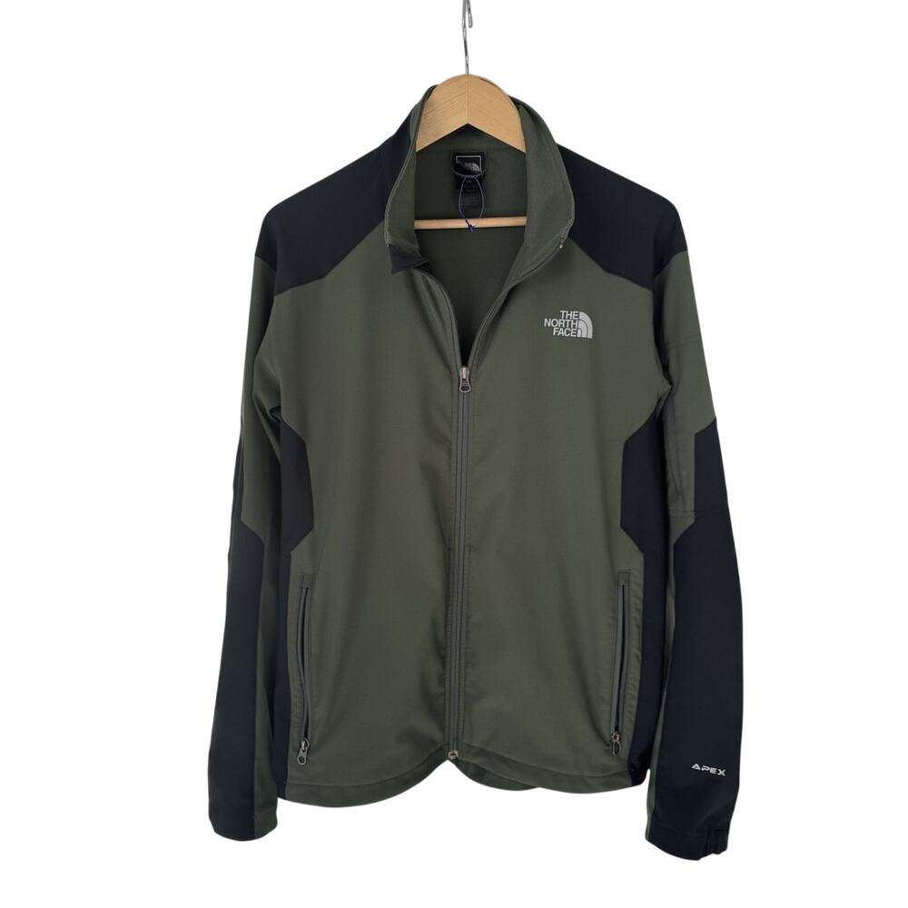 The North Face Apex Bionic Softshell Jacket Olive Green Black Fleece Lined Men L